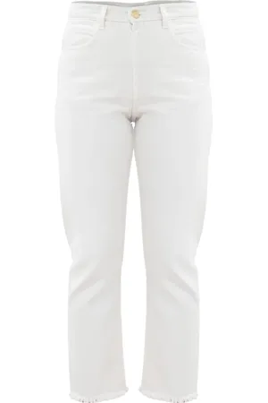 Kocca Femme, Jeans, Blanc, Taille: W24 Jean droit avec ourlets effilochés