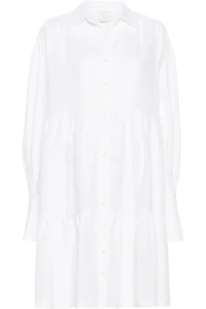 ELEVENTY Femme, Robes, Blanc, Taille: 40 FR Robe Midi en Lin Blanc avec Boutons