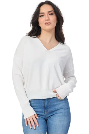Gaudi Femme, Pulls, Blanc, Taille: 38 FR Pull en Fil Doux avec Col en V