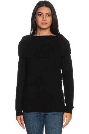 YES ZEE BY ESSENZA Femme, Pulls, Noir, Taille: 38 FR Pull noir en viscose avec col en lurex