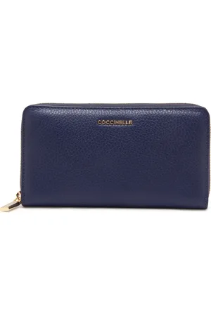 Coccinelle Femme, Accessoires, Bleu, Taille: ONE Size Portefeuille en Cuir Souple Métallique avec Fermeture Éclair