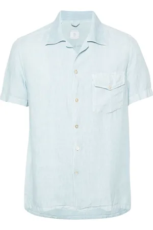 ELEVENTY Homme, Chemises, Bleu, Taille: S Chemise Bleue en Lin à Manches Courtes