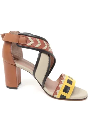 Maliparmi Femme, Chaussures, Brun, Taille: 40 EU Sandale à rayures avec talon de 8cm