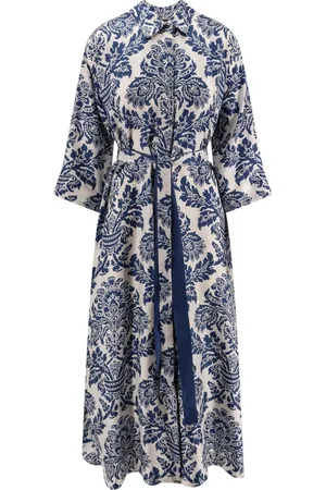 Max Mara Femme, Robes, Bleu, Taille: 38 FR Robe en Soie Bleue Manche Courte Bouton