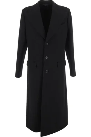Dolce & Gabbana Homme, Manteaux, Noir, Taille: L Manteau Noir en Mélange de Laine à Revers Pointus