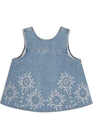 Ganni Femme, Tops, Bleu, Taille: 42 FR Denim Broderie Anglaise Top