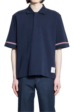 Thom Browne Homme, Tops, Bleu, Taille: L Polo à manches courtes en interlock de coton