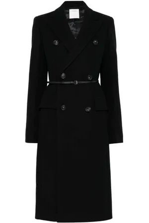 Sportmax Femme, Manteaux, Noir, Taille: 42 FR Manteau Noir en Laine et Cachemire