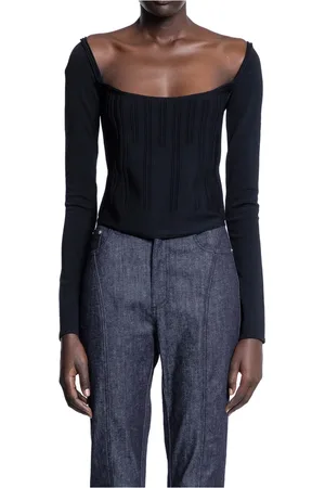 MUGLER Femme, Tops, Noir, Taille: 36 FR Haut à Manches Longues Corset Spiralé