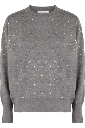 Paco rabanne Femme, Pulls, Gris, Taille: 40 FR Pull en laine avec strass