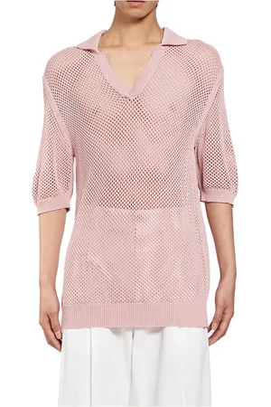 LANEUS Homme, Tops, Rose, Taille: XL Polo Tricoté Multicolore à Maille Ouverte