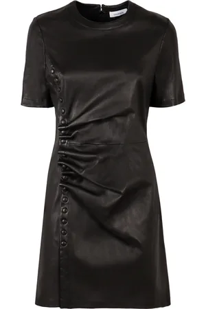 Paco rabanne Femme, Robes, Noir, Taille: 40 FR Mini Robe en Cuir Boutonnée Devant Drapée