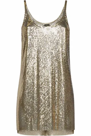 Paco rabanne Femme, Robes, Jaune, Taille: 40 FR Haut en Maille Dorée avec Fente Latérale