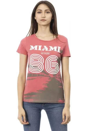 Trussardi Femme, Tops, Rose, Taille: 46 FR Tee Rose Élégant avec Frontprint