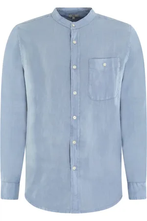 Woolrich Homme, Chemises, Bleu, Taille: XL Chemise en Lin à Col Montant