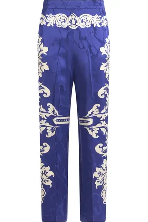 Etro Femme, Pantalons, Bleu, Taille: 40 FR Pantalon Palazzo Bleu à Fleurs Jacquard