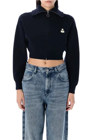 Isabel Marant Femme, Pulls, Bleu, Taille: 36 FR Gilet Zippé en Maille Bleu Nuit