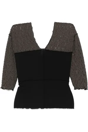 Baserange Femme, Tops, Noir, Taille: 36 FR T-shirt noir en dentelle à col en V