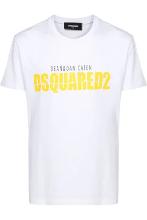 Dsquared2 Homme, Tops, Blanc, Taille: XL T-shirt Jaune avec Logo Imprimé Blanc