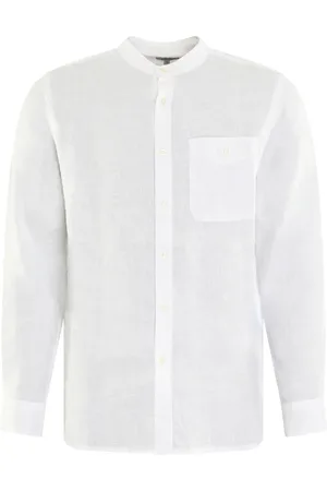 Woolrich Homme, Chemises, Blanc, Taille: M Chemise en Lin à Col Montant Blanc