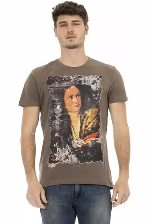 Trussardi Homme, Tops, Multicolore, Taille: M Élégant Tee en Mélange de Coton Marron