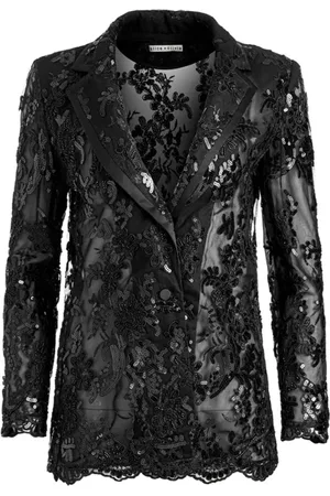ALICE+OLIVIA Femme, Vestes, Noir, Taille: 36 FR Veste Noire en Dentelle Brodée