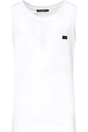 Dolce & Gabbana Homme, Tops, Blanc, Taille: M Haut Blanc en Jersey de Coton à Col Rond