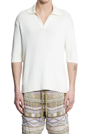 LANEUS Homme, Tops, Blanc, Taille: XL Pull Polo en Tricot Crème Col en V