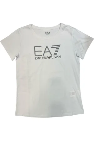 EA7 Femme, Tops, Blanc, Taille: 42 FR T-shirt Slim Fit en Coton avec Col Rond et Manches Courtes