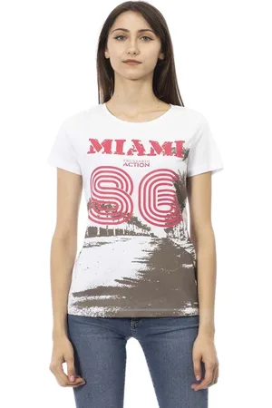 Trussardi Femme, Tops, Blanc, Taille: 36 FR T-shirt en Coton Blanc à Manches Courtes avec Impression Frontale