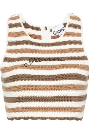 Ganni Femme, Pulls, Brun, Taille: 38 FR Crop Top Brodé