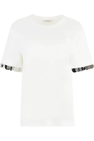 Paco rabanne Femme, Tops, Blanc, Taille: 38 FR T-shirt col rond à paillettes