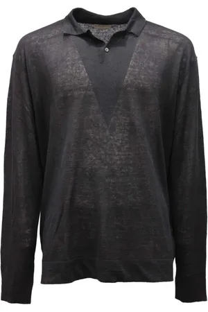 BALLANTYNE Homme, Pulls, Noir, Taille: M Chemise en lin à col polo noir