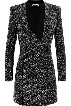 ALICE+OLIVIA Femme, Robes, Noir, Taille: 36 FR Robe Noire à Manches Longues Cristaux
