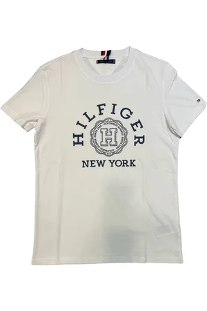 Tommy Hilfiger Homme, Tops, Blanc, Taille: XL T-shirt en Coton avec Imprimé Graphique Coupe Regular