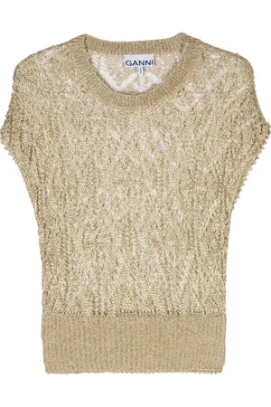 Ganni Femme, Pulls, Jaune, Taille: 38 FR Top en maille métallisée à col rond