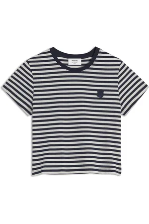 Maison Kitsuné Femme, Tops, Multicolore, Taille: 38 FR T-shirt en coton rayé avec broderie Baby Fox