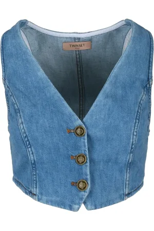 Twin-Set Femme, Vestes, Bleu, Taille: 36 FR Gilet en Denim 100% Coton