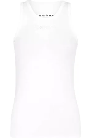 Paco rabanne Femme, Tops, Blanc, Taille: 42 FR T-shirt Blanc avec Logo Col Rond Sans Manches