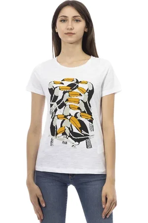 Trussardi Femme, Tops, Blanc, Taille: 40 FR T-shirt Blanc en Coton à Manches Courtes avec Impression Frontale