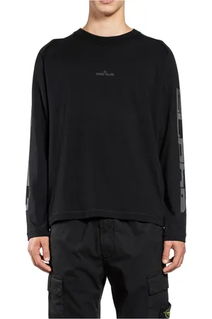 Stone Island Homme, Tops, Noir, Taille: 2XL T-shirt Noir avec Logo Manches Raglan