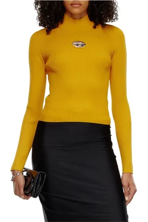 Diesel Femme, Tops, Jaune, Taille: 38 FR Top côtelé avec détail ovale D