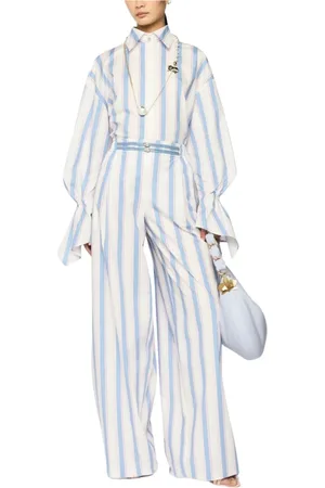 GENNY Femme, Combinaisons et Ensembles, Multicolore, Taille: 40 FR Pantalon Large Blanc à Rayures