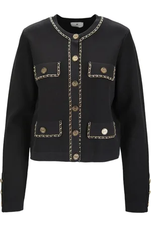 Elisabetta Franchi Femme, Pulls, Noir, Taille: 42 FR Veste Courte Chaîne en Or