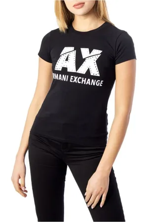 Armani Exchange Femme, Tops, Noir, Taille: 38 FR T-shirt Femme en Coton Noir Printemps/Été