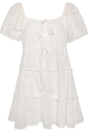 Ganni Femme, Robes, Blanc, Taille: 38 FR Robe Blanche en Coton à Encolure Carrée