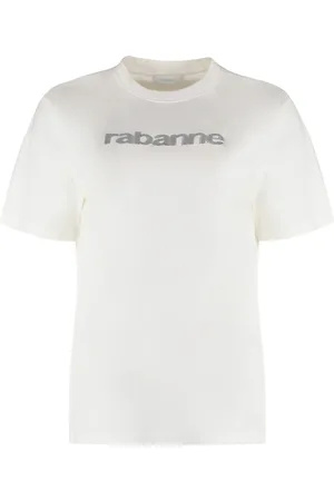 Paco rabanne Femme, Tops, Blanc, Taille: 40 FR T-shirt en coton à encolure côtelée