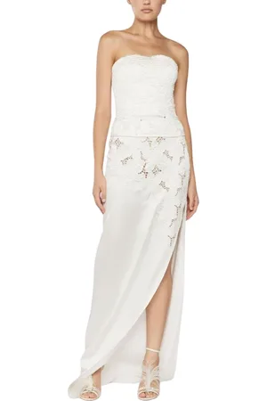 GENNY Femme, Robes, Blanc, Taille: 38 FR Haut Blanc en Dentelle Brodée d