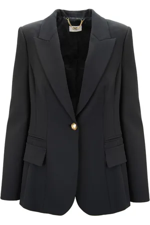 Elisabetta Franchi Femme, Vestes, Noir, Taille: 40 FR Blazer Bouton Doré avec Doublure Logo