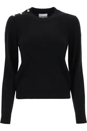 Ganni Femme, Pulls, Noir, Taille: 40 FR Pull en laine mérinos avec boutons papillon